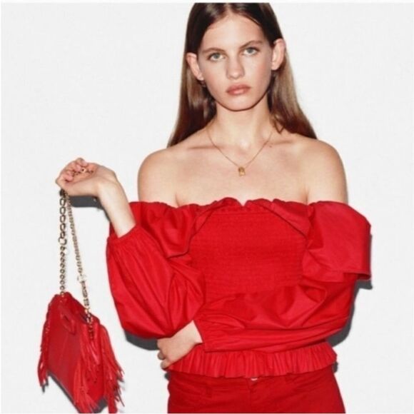 Maje Red Off-Shoulder Top , S - Picture 1 of 13